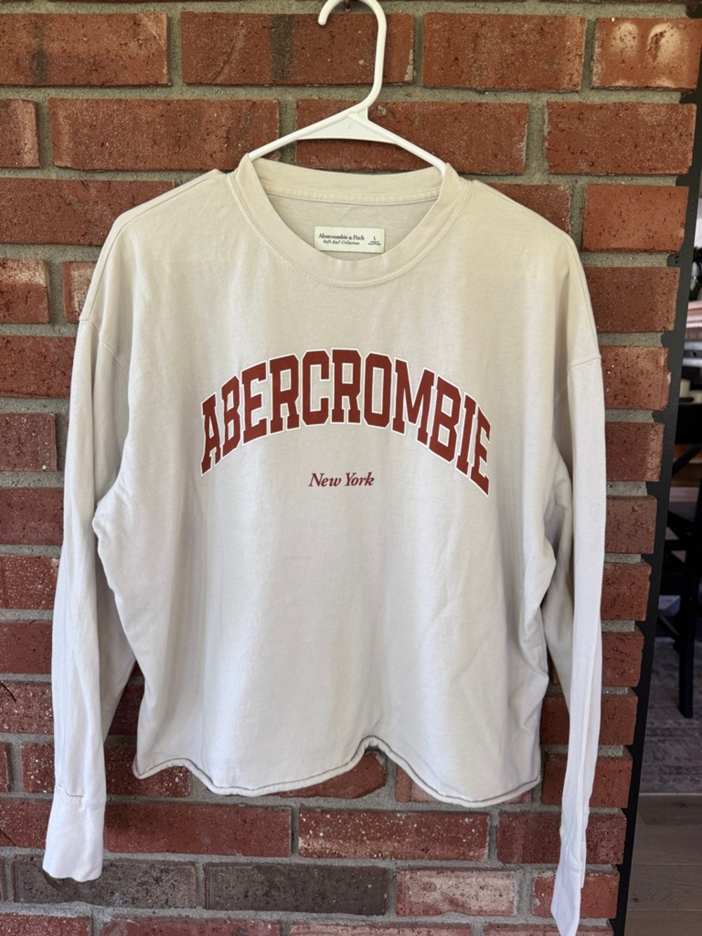 Abercrombie & Fitch Cream Long Sleeve Sweatshirt with Rust Logo